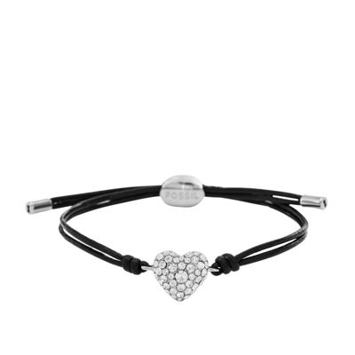 Black cord silver pave heart bracelet